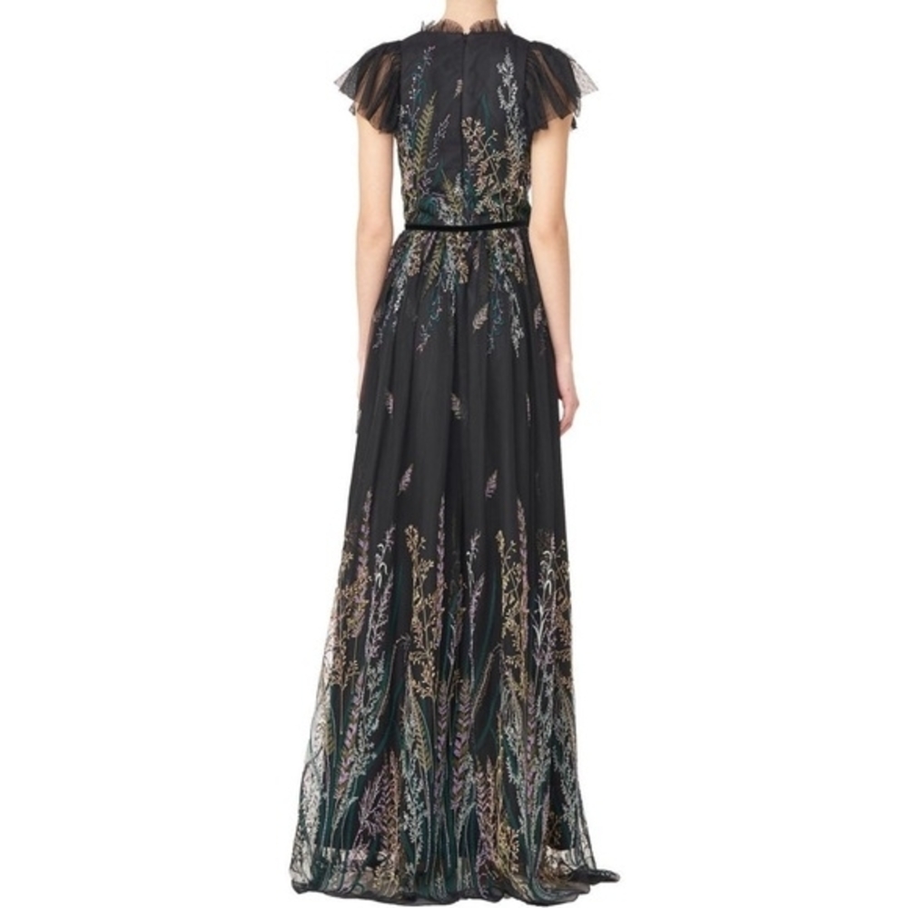 Monique Lhuillier Black and Gold Floral Maxi Dress NWT - Picture 2 of 8